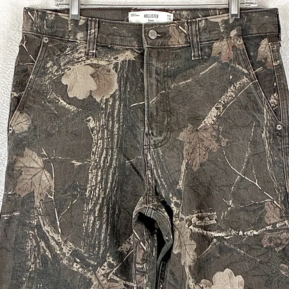 Hollister Jeans Mens 32x30 Brown Real Tree Camo Baggy Carpenter Skate Grunge Y2K - Picture 2 of 14